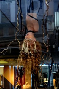 Bizarre/artsy window display at a hairdresser